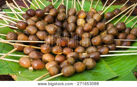 Egg Sate Satay Traditional Food From Central Java Served In Banana Green Leaf Food