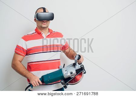Construction Worker With A Puncher Scream On A White Background.