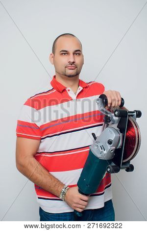 Construction Worker With A Puncher Scream On A White Background.