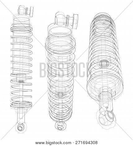 Shock Absorber Collection Outline. Wire-frame Style. 3d Illustration