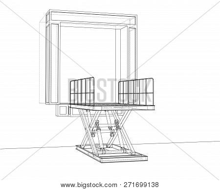 Dock Leveler Concept. 3d Illustration. Wire-frame Style