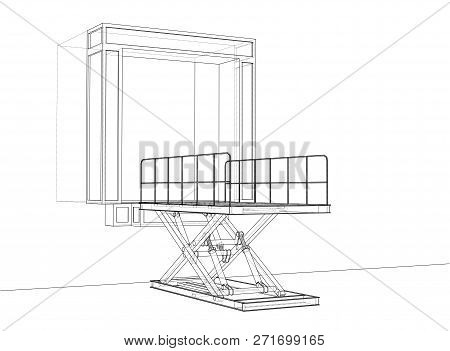 Dock Leveler Concept. 3d Illustration. Wire-frame Style