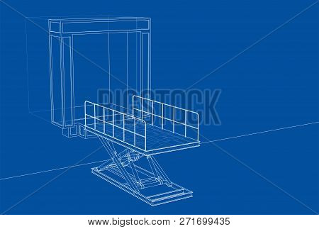 Dock Leveler Concept. 3d Illustration. Wire-frame Style