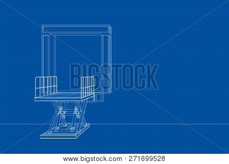 Dock Leveler Concept. 3d Illustration. Wire-frame Style