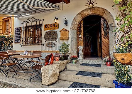 Hallstatt, Salzkammergut, Austria, Alps, September 09, 2018: Authentic Traditional Rural Austrian Co