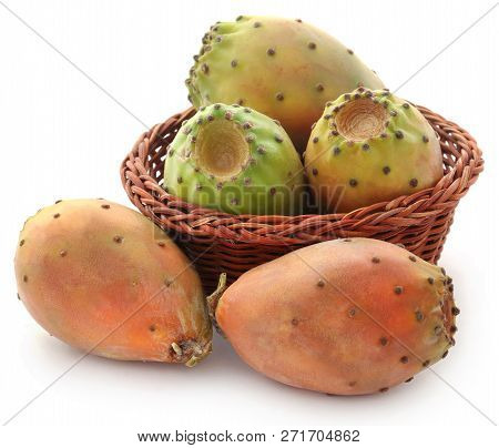 Prickly Pear In A Basket Over White Background