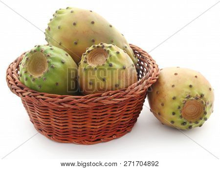 Prickly Pear In A Basket Over White Background