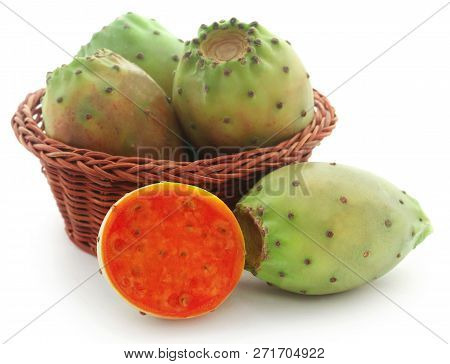 Prickly Pear In A Basket Over White Background