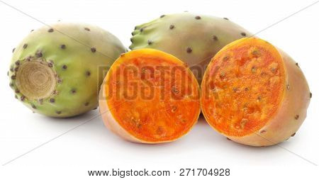 Fresh Sliced Prickly Pear Over White Background