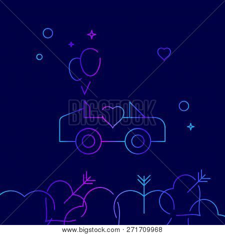 Wedding Carriage Vector Line Icon. Wedding Car, Cabrio Gradient Symbol, Pictogram, Sign. Dark Blue B