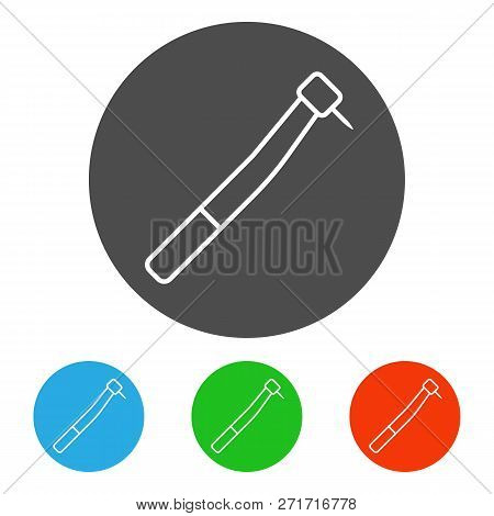 Dental Instrument - Handpiece. Icon Set. Isolated On White Background. Vector.