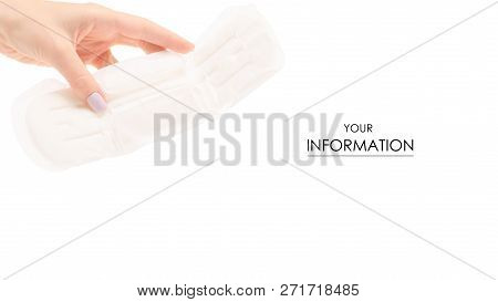 Female Hand Hygienic Pad Napkin Menstruation Pattern On White Background Isolation