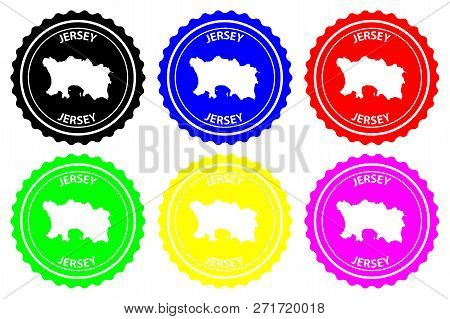Jersey - Rubber Stamp - Vector, Bailiwick Of Jersey Map Pattern - Sticker - Black, Blue, Green, Yell