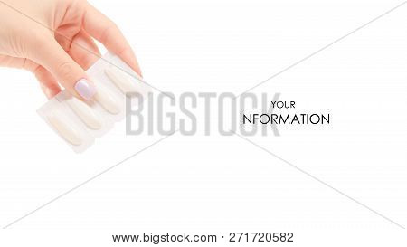 Female Hand Holding Suppositoria Medicine Pattern On White Background Isolation