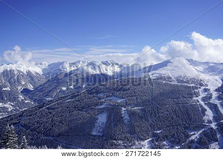 Mountain View On Fair Weather With Blue Sky And Snow In Winter, Stubnerkogel, Bad Gastein, Austria