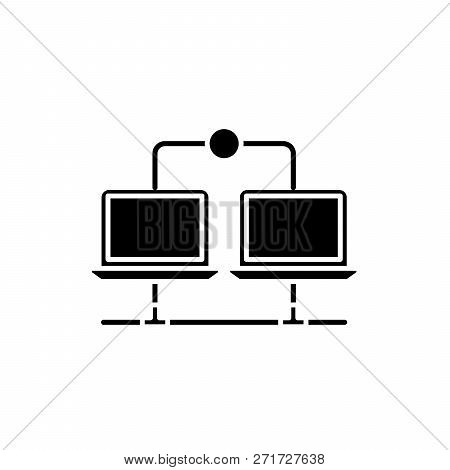 Lan Network Black Icon, Vector Sign On Isolated Background. Lan Network Concept Symbol, Illustration