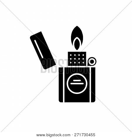 Cigarette Lighter Black Icon, Vector Sign On Isolated Background. Cigarette Lighter Concept Symbol, 
