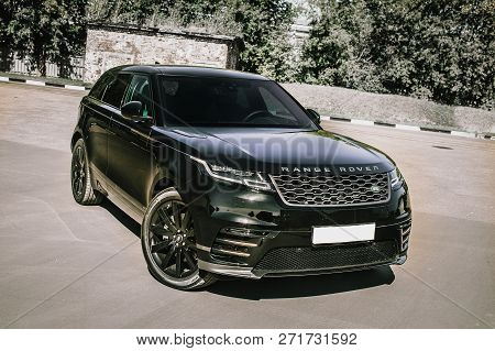 Moscow. Autumn 2018. The Land Rover Range Rover Velar In Black Color Compact Luxury Crossover Suv In