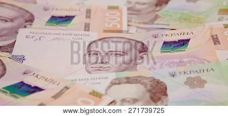 Background With New Banknotes Ukrainian Hryvnia. Inflation, Business. Econimics And Finance Theme