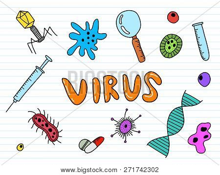 Virus Doodle Art With Color Colourfull Cheerfull Color Vector Illustration