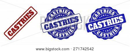 Castries Grunge Stamp Seals In Red And Blue Colors. Vector Castries Imprints With Grunge Style. Grap