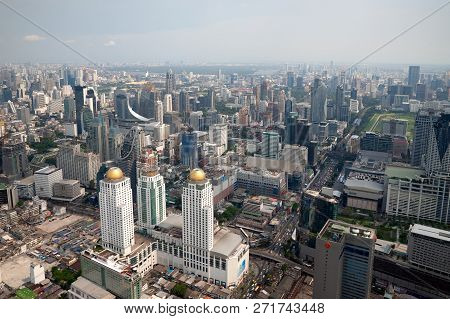 Bankgkok, Thailand - May 10 2018: Aerial View On The City From Bayok Sky Hotel In Sunny Day
