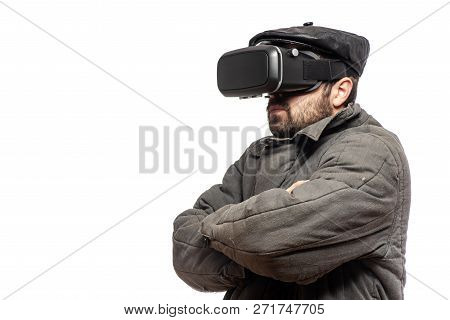 Old Fashioned Man Develops Virtual Reality Headset, Studio Shot