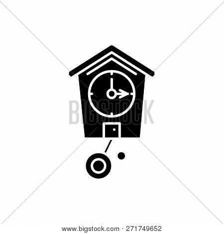 Cuckoo-clock Black Icon, Vector Sign On Isolated Background. Cuckoo-clock Concept Symbol, Illustrati
