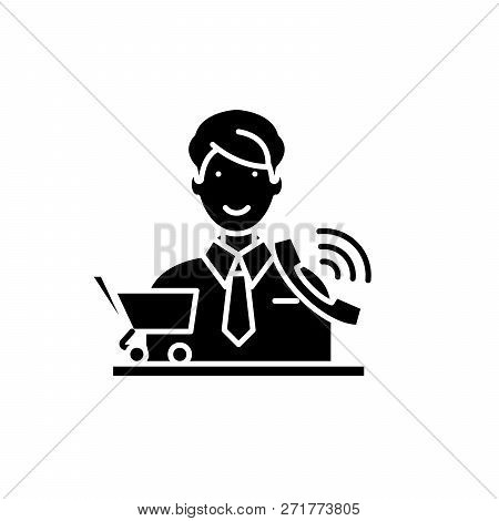 Telemarketing Black Icon, Vector Sign On Isolated Background. Telemarketing Concept Symbol, Illustra