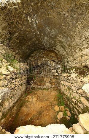 Ruined Walls Of Castle Over The Lake Bafa In A Nature Reserve Situated In Southwestern Turkey