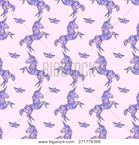 Unicorn Pegas In Origami Polygonal Style Pattern