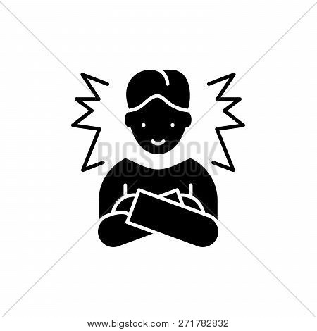 Ideal Employee Black Icon, Vector Sign On Isolated Background. Ideal Employee Concept Symbol, Illust