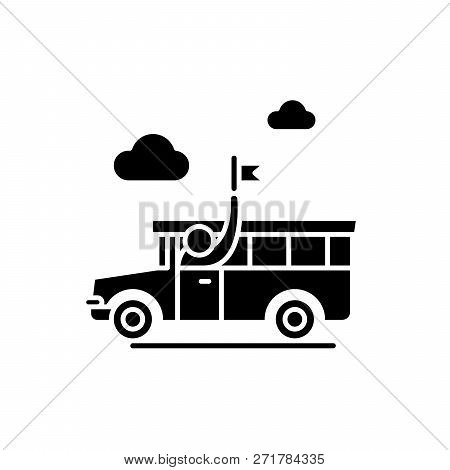 Guided Tour Black Icon, Vector Sign On Isolated Background. Guided Tour Concept Symbol, Illustration