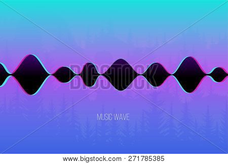 Vector Sound Wave For Chillout Music On Forest Background. Vector Illustration