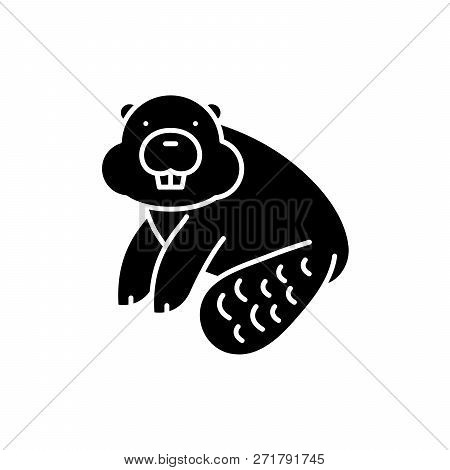 Beaver Black Icon, Vector Sign On Isolated Background. Beaver Concept Symbol, Illustration