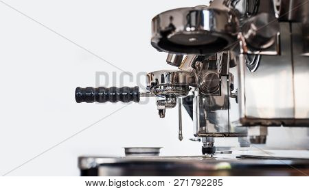 Espresso Machine Making Coffee In Coffee Shop, Professional Coffee Brewing
