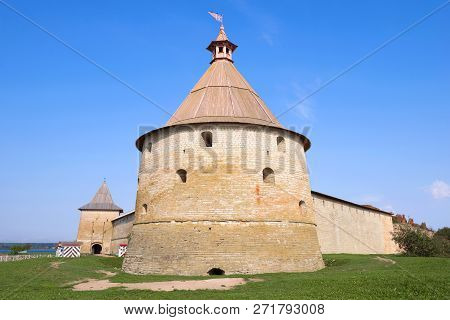 Golovin Tower Close-up On A Sunny September Afternoon. Oreshek Fortress, Leningrad Region