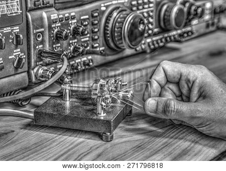 Modern High Frequency Radio Amateur Transceiver In Black And White