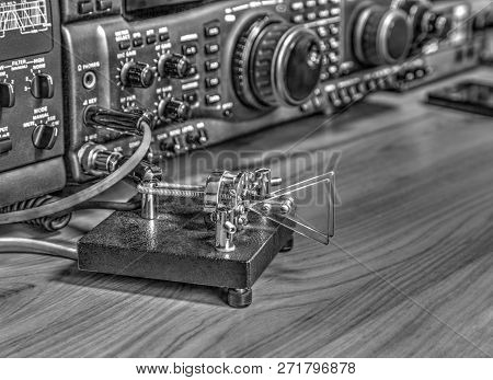 Modern High Frequency Radio Amateur Transceiver In Black And White