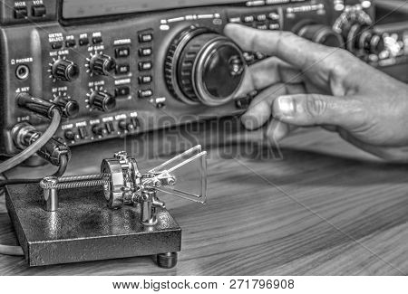 Modern High Frequency Radio Amateur Transceiver In Black And White