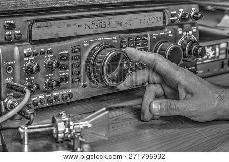Modern High Frequency Radio Amateur Transceiver In Black And White
