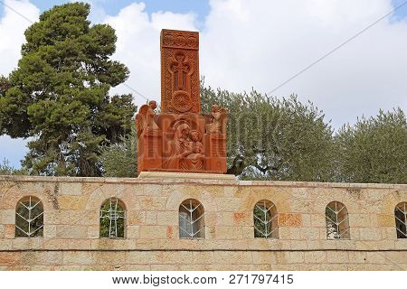 Bas-relief Near Church Of The Sepulchre Of Saint Mary, Also Tomb Of The Saint Mary, A Christian Tomb