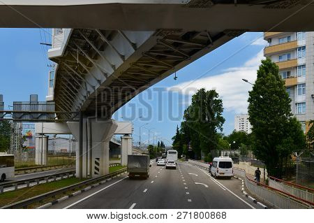Sochi, Russia - June 2 2018. Overpasses On The Highway A-147 From Adler To Sochi