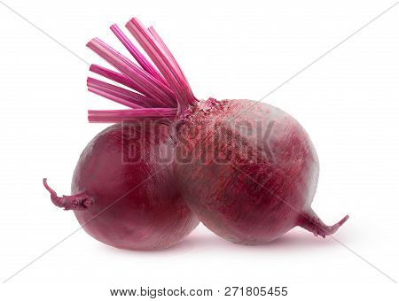 Isolated Vegetables. Two Whole Raw Beetroots Isolated On White Background With Clipping Path