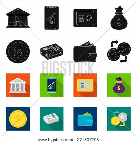 Vector Design Of Bank And Money Symbol. Set Of Bank And Bill Stock Symbol For Web.