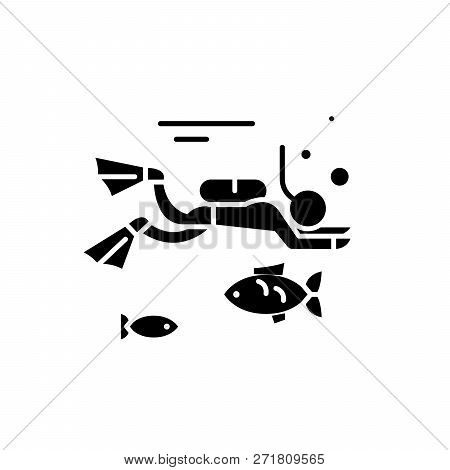 Diving Black Icon, Vector Sign On Isolated Background. Diving Concept Symbol, Illustration