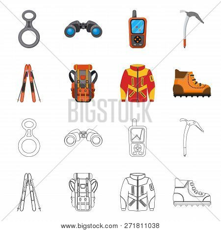 Vector Design Of Mountaineering And Peak Sign. Collection Of Mountaineering And Camp Stock Symbol Fo