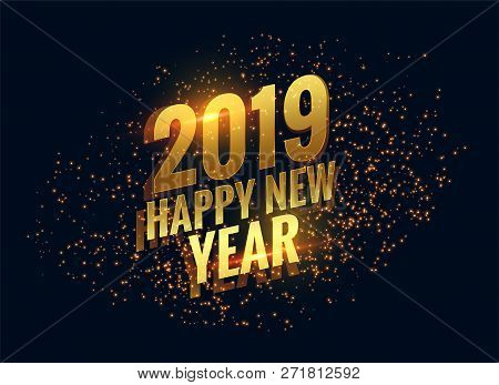 Awesome 2019 Happy New Year Sparkles Golden Background