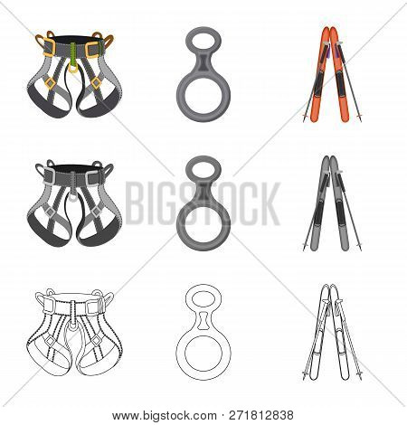 Vector Design Of Mountaineering And Peak Symbol. Set Of Mountaineering And Camp Vector Icon For Stoc