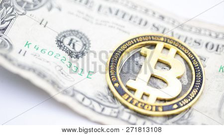 Blurred Crumpled Dollar Money And Different Bitcoin